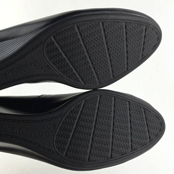 Hush Puppies Women's Black Leather Wedge Almond Toe Shoes Cushioned Size 9 - Picture 13 of 16